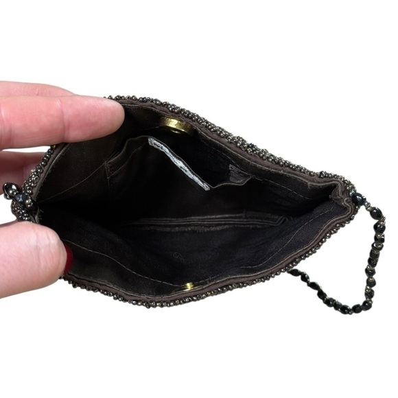 Moyna Y2K Beaded Floral Mini Shoulder Bag Brown Blue Embroidered Vintage Purse - Picture 6 of 7